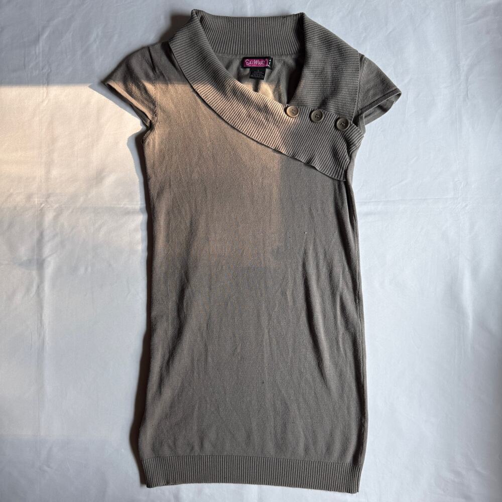 Say What? Gray Asymmetrical Collar Tunic Mini Dress Top Sz L McBling Y2K Grunge